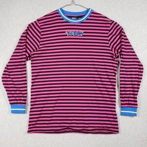 Pink Dolphin Men Medium Striped Long Sleeve Knit Shirt Pink Black Y2K Streetwear